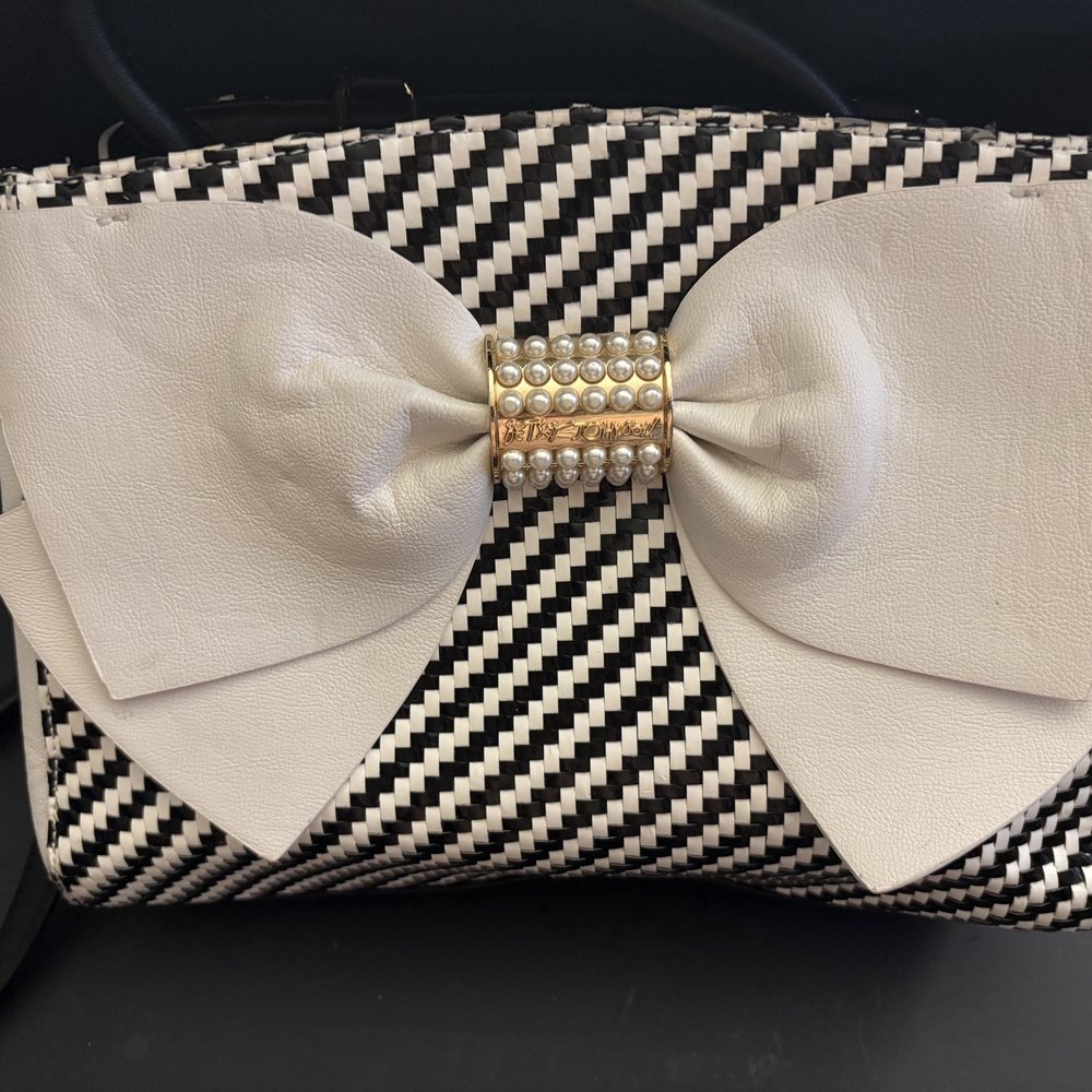 Betsey Johnson Black and White Checkered Clutch with Bow